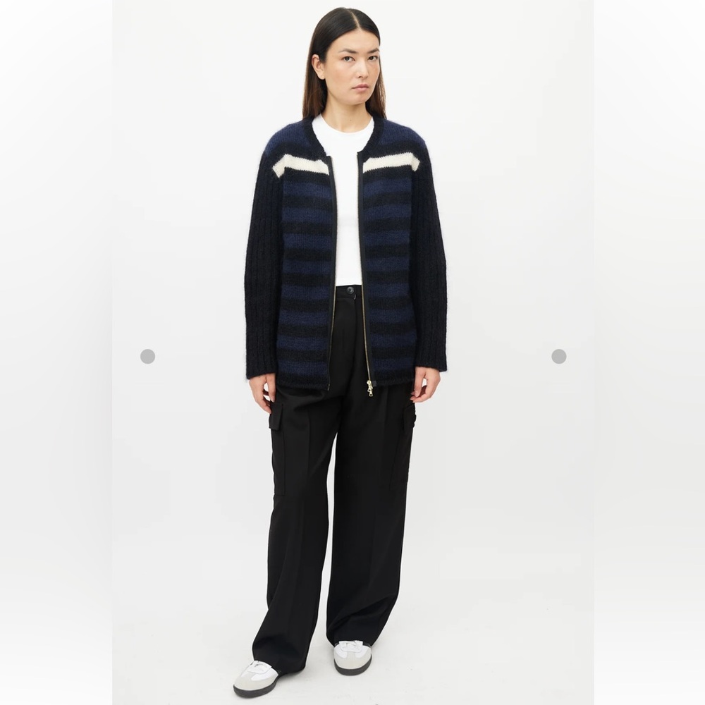 Marni Striped Mohair Zipper Black and Blue Cardigan
